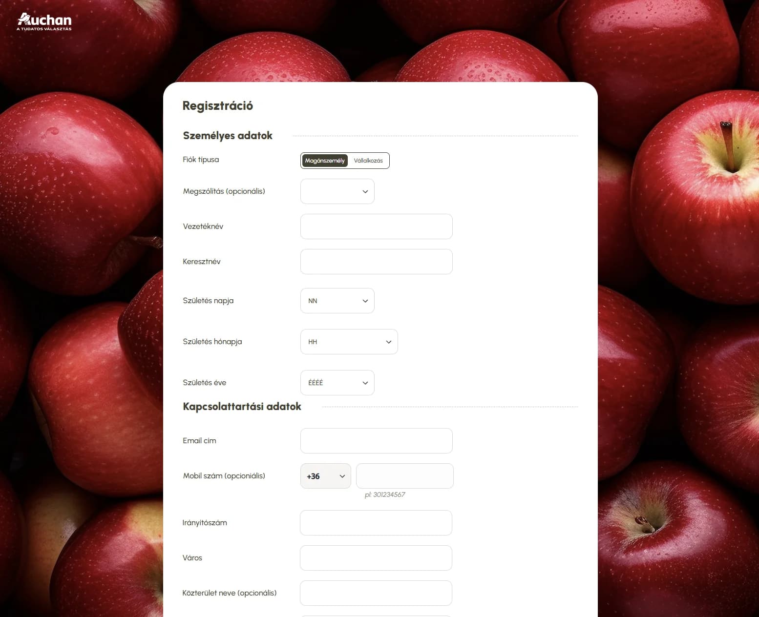 Auchan Regisztrációs Rendszer