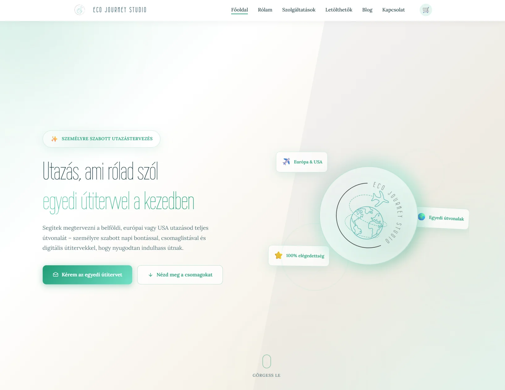 Eco Journey Studio egyedi utazástervezés weboldal