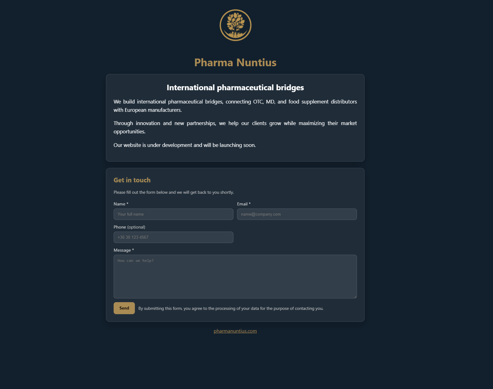 Pharmanuntius nemzetközi gyógyszeripari B2B platform - OTC MD étrend-kiegészítő forgalmazók összekötése európai gyártókkal - Farkas Márk webfejlesztés - Többnyelvű pharma weboldal